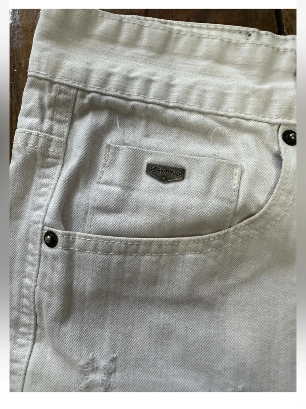 SouthPole Men’s 34 Ivory Distressed  Urban Streetwear Shorts Y2K